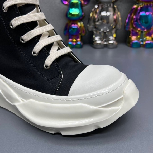 Rick Owens Black and White High-Top Sneakers - Picture 6 of 9